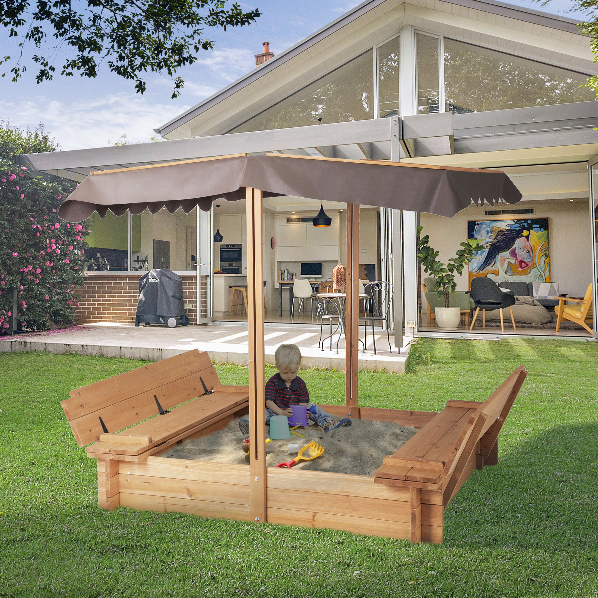 AIUEKES 48'' x 48'' Solid Wood Square Sandbox with Cover & Reviews